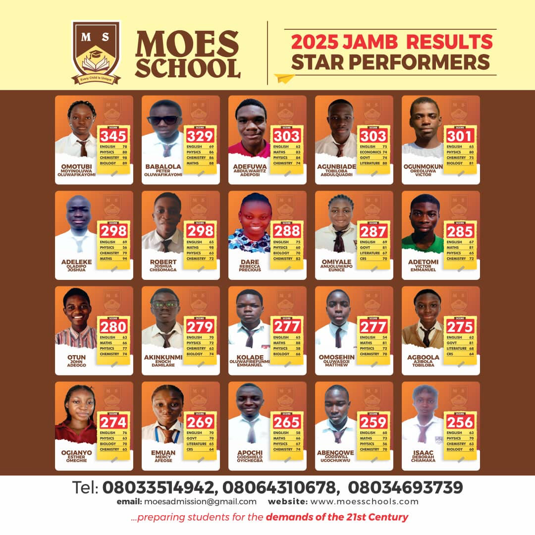 2025 JAMB results star performers at Moes School